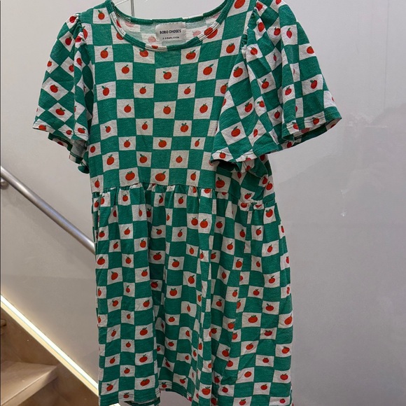 Bobo Choses Other - Bobo Choses Green Checkered Dress with Red Apples size 8-9Y